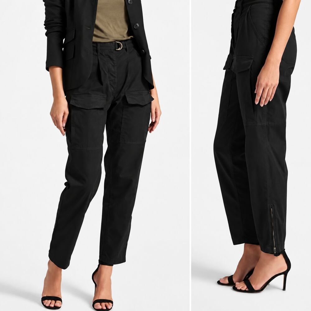 Nili Loton Deklan Belted High Rise Cargo Pant in Black size 6